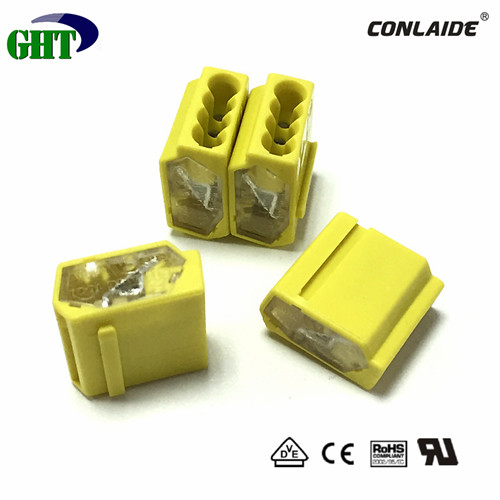 Yellow  4 Pin Push in wire connector with Transparent color for solid conductor